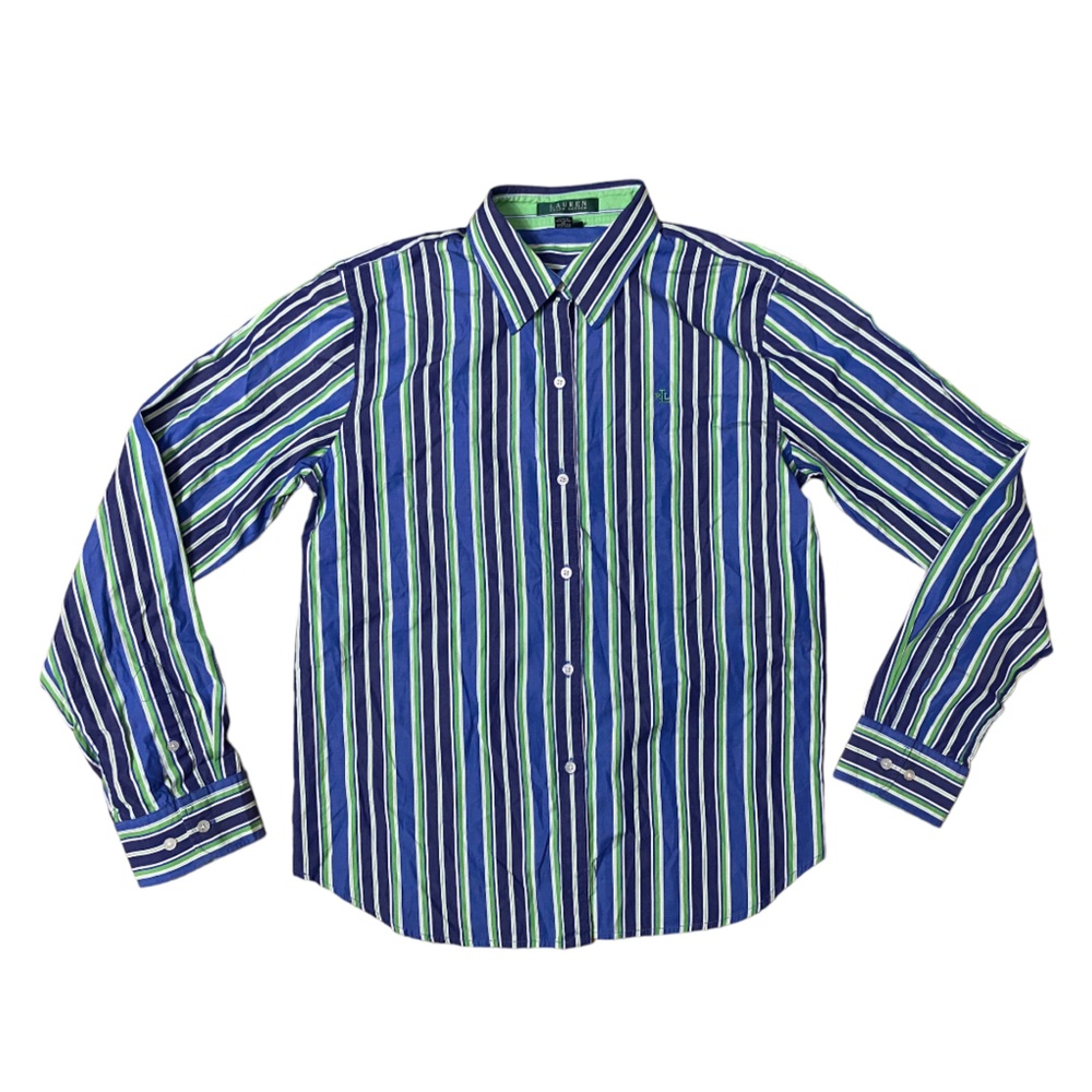 Lauren Ralph Lauren green label Striped Collared Button-Down Shirt Large